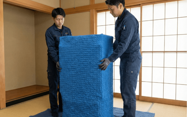 仏壇専用資材で丁寧に梱包する様子